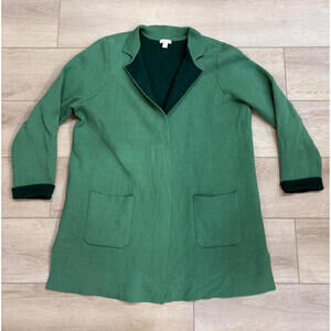J Jill Open Front Cardigan Pockets Knit Green Cotton Blend Sweater Womens L